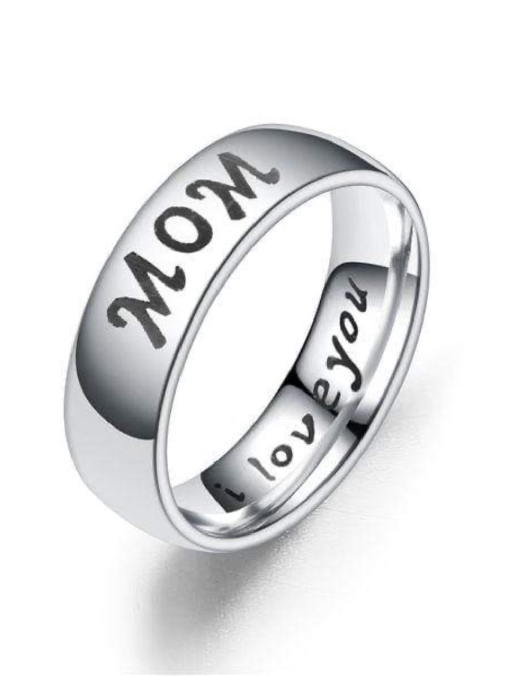 Womens Stainless Steel Band Ring I Love You Mom Size 8